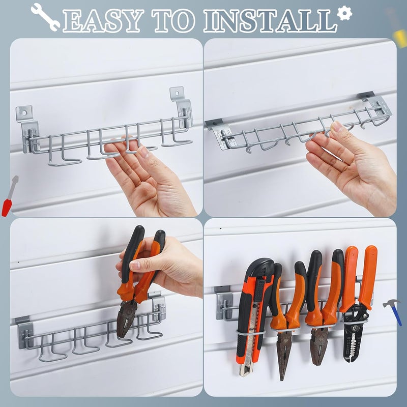 Yaocom 6 Pcs Slatwall Screwdriver Holders Slat Boards Organizer Slatwall Hooks Hangers Plier Holders Accessory Multi Tool Organizer Racks for Garage Shop Retail Store Display, 2 Size 3 Style (Gray) - Image 4